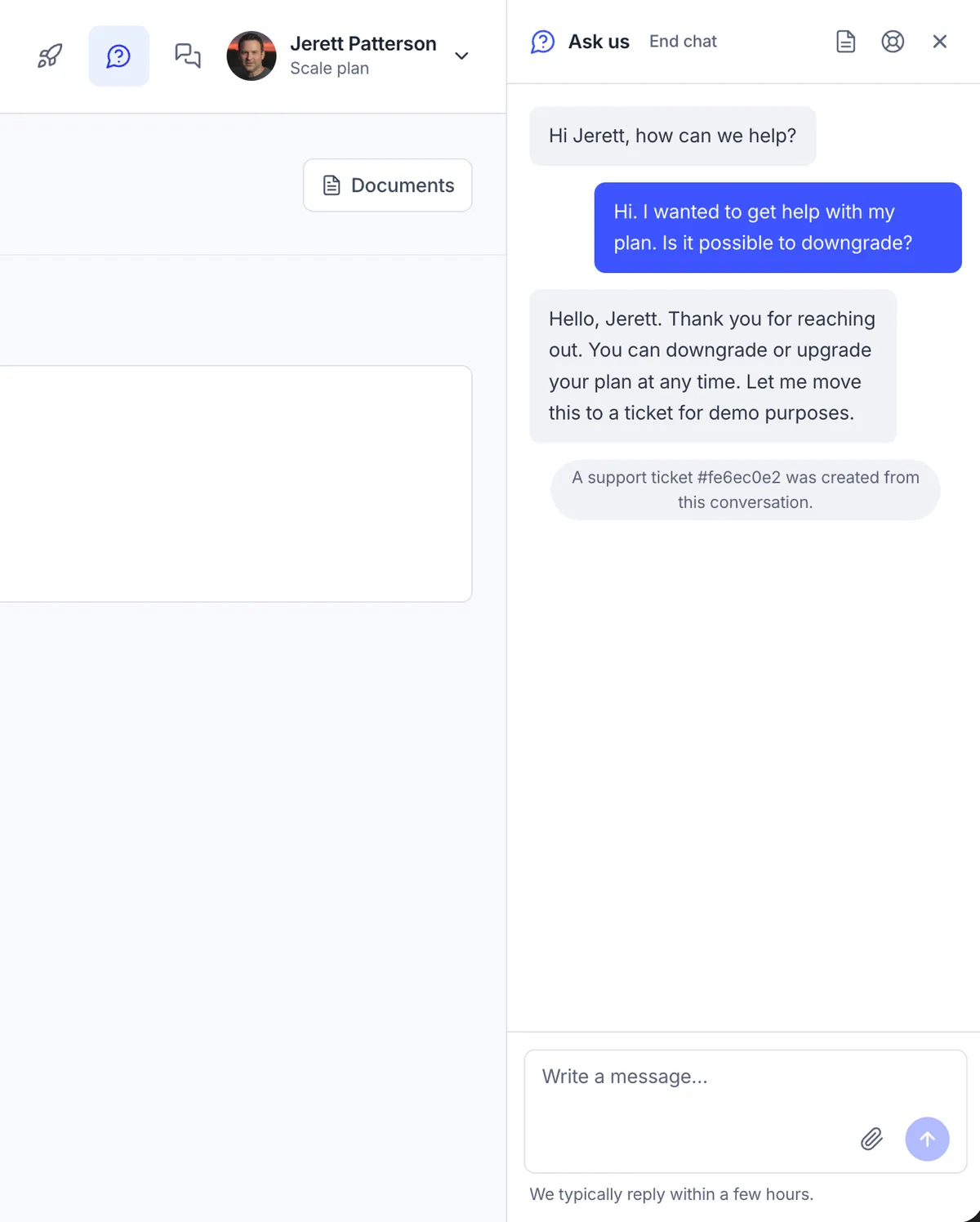 Live support chat window