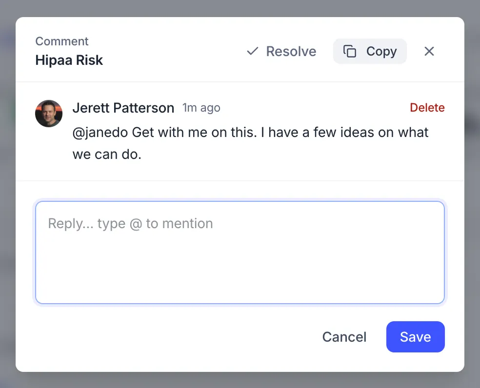 Open comment on page